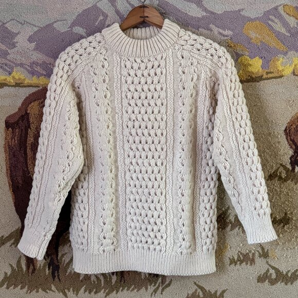 John Molloy Genuine Donegal Ireland Wool Womens Ivory Sweater Pullover Sz M - Picture 1 of 10